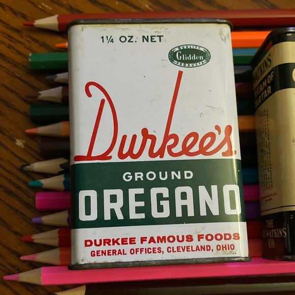 Vintage Spice Tins Lot of 2 Watkins Cream of Tartar Durkee’s Oregano FAIR USED - Picture 2 of 8